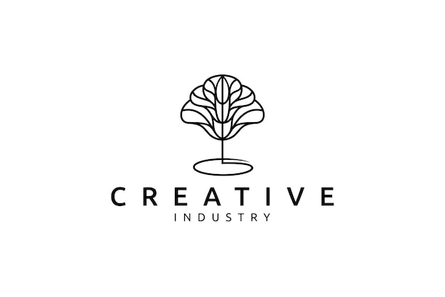 Tree logo design in simple line art style