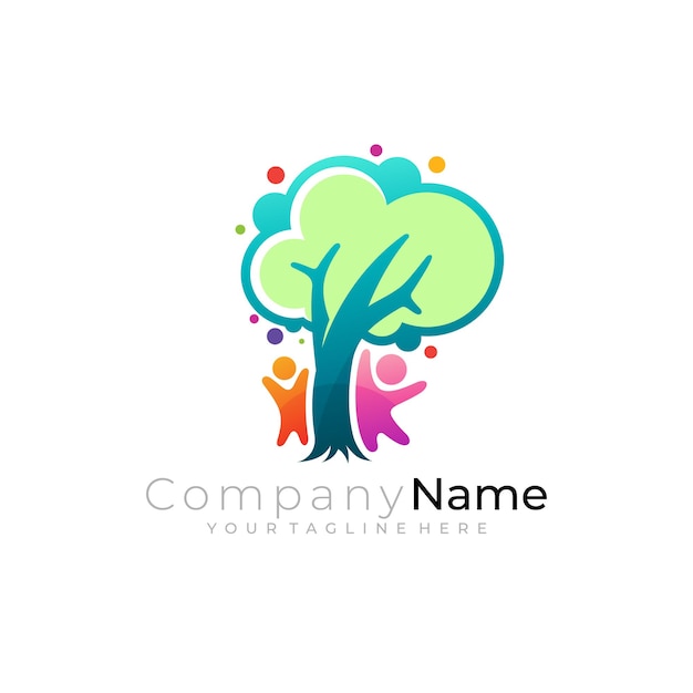 Vector tree logo and family design combination people care icon