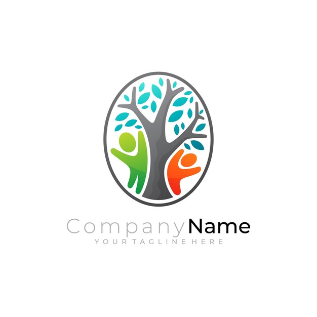 Tree logo and family design vector nature icon template