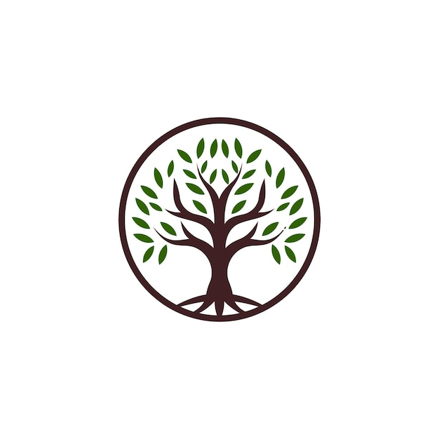 Tree logo icon template design Garden plant natural line symbol Green branch with leaves business