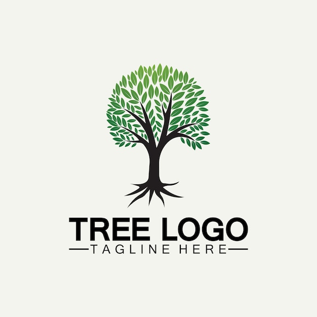 Дерево логотип значок векторные иллюстрации дизайн. векторный силуэт дерева шаблоны дерева логотип и корни дерево жизни дизайн иллюстрации