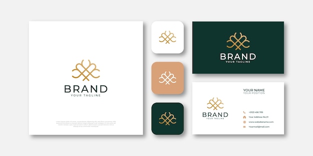 Tree logo in luxury gold line art style