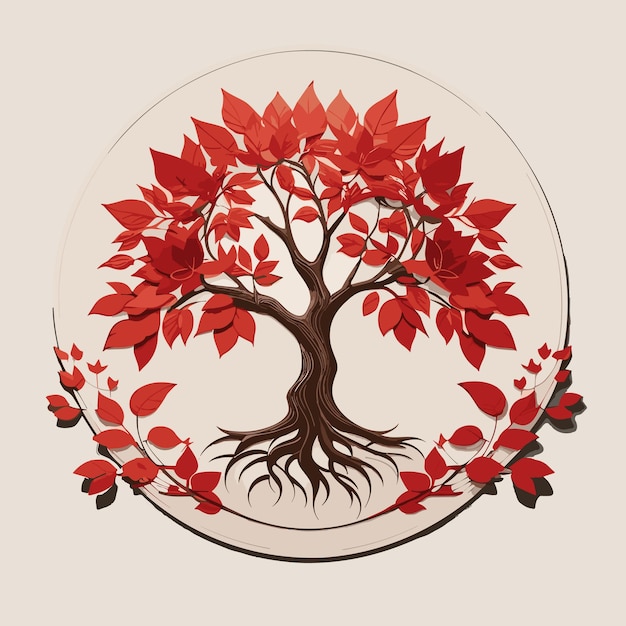 Logo dell'albero foglie rosse disegno di fiori