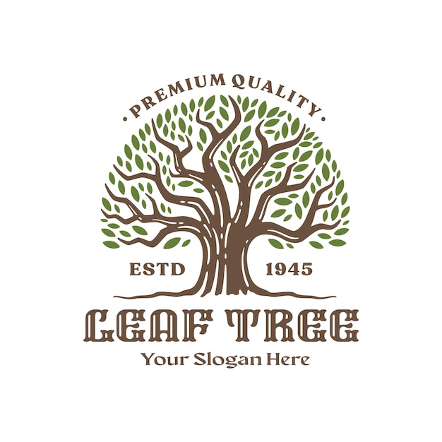 Modello di logo dell'albero, design del logo vintage. illustrazione vettoriale