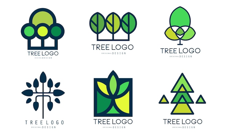 Vector tree logo templates collection green lined badges vector illustration