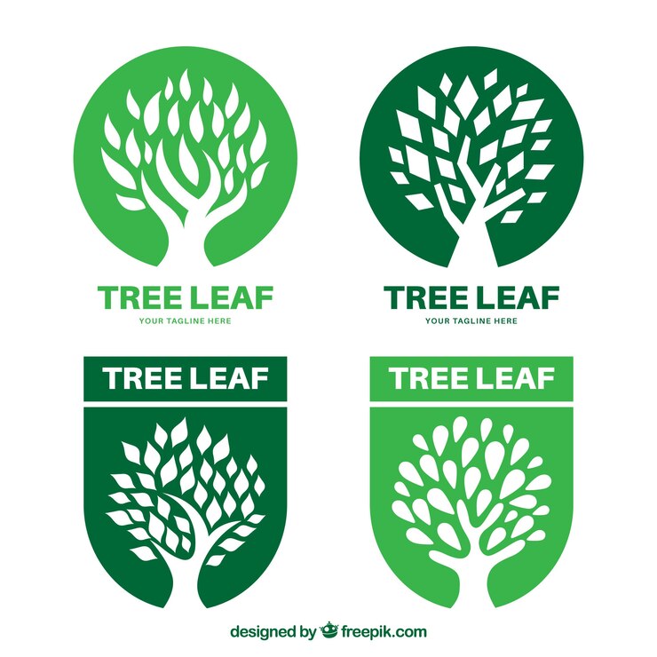 Vector tree logos collection in flat style