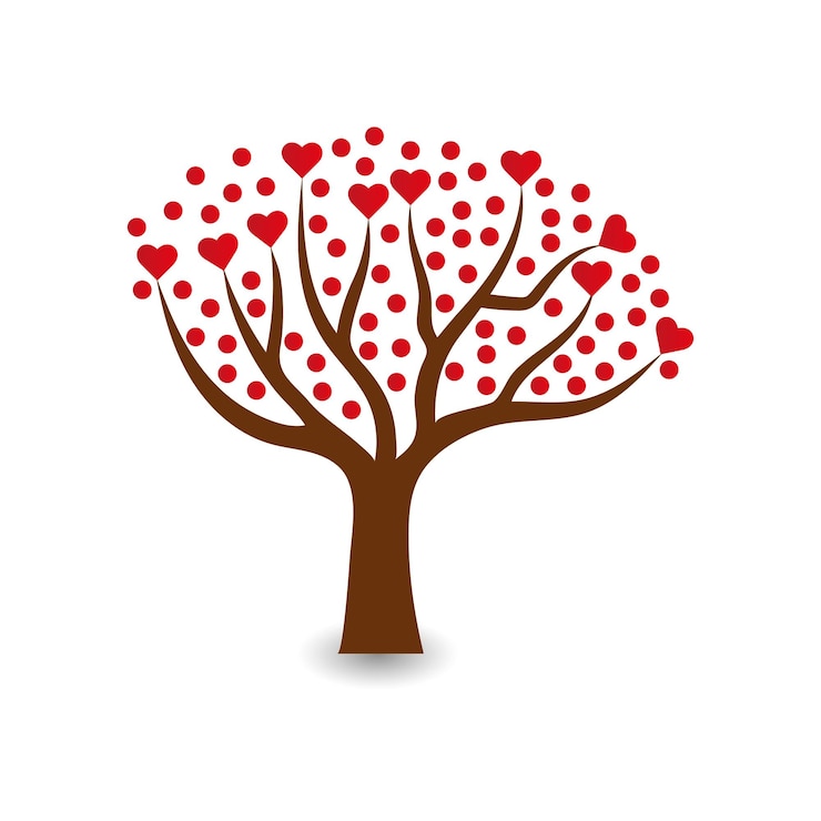Vector tree of love holiday vector logo. valentines day heart tree icon.