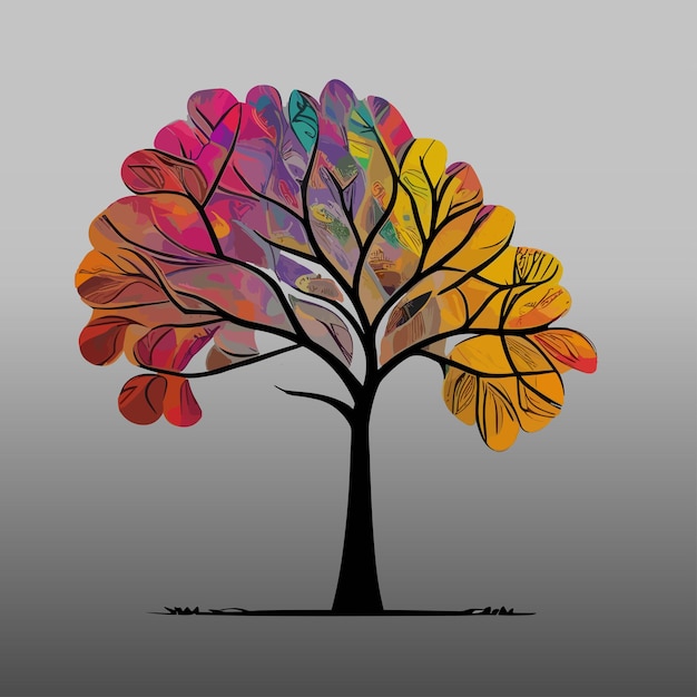 Vector tree minimalist colorful decorative art illustration