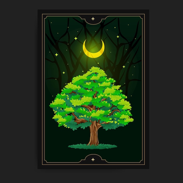 Tree in night and dark forest