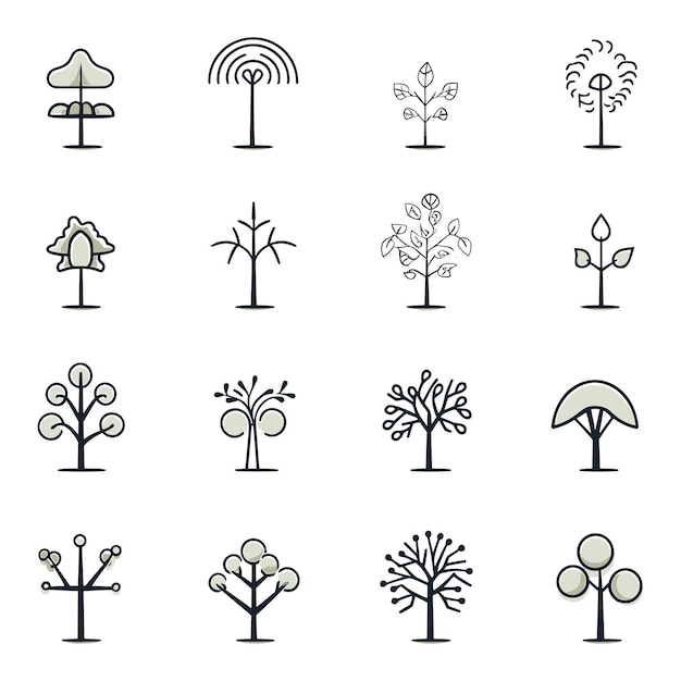 木や植物のアイコン ツリー アイコン デザイン要素のコレクション ツリー ベクトル線アイコン セット
