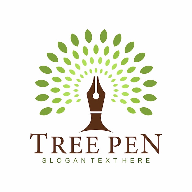 Tree pen logo design vector