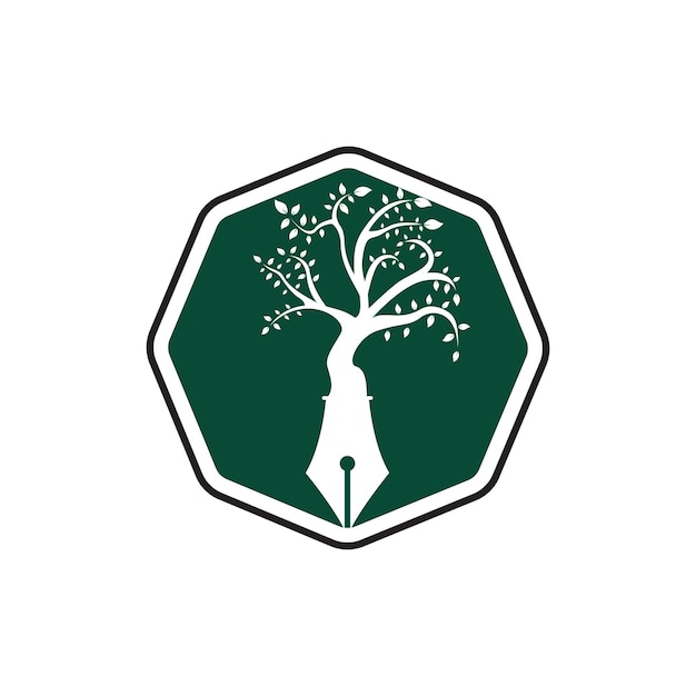 Tree pen vector logo design template