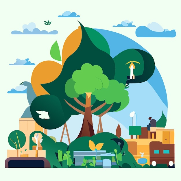 Tree Planting Vector Concept Digital EcoIllustrations