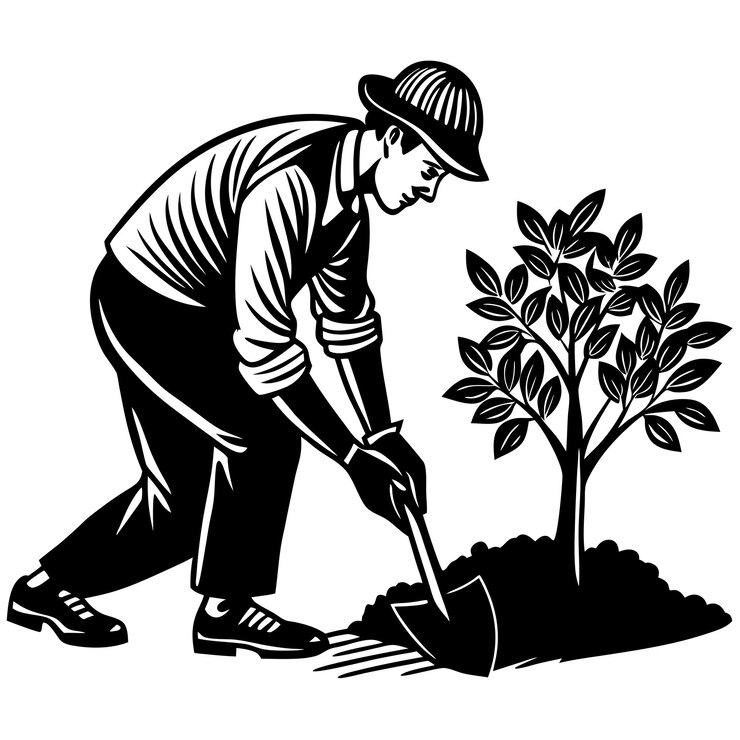 Vector tree planting vector illustration for tree planting people silhouette planet eco nature