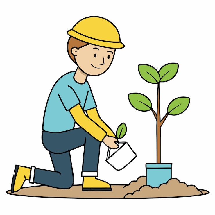 Vector tree planting vector illustrationwith people planet eco