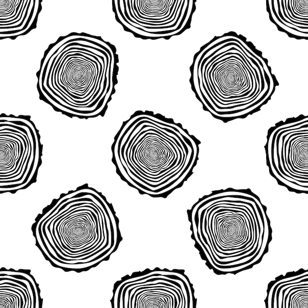 Tree rings seamless vector pattern saw cut tree trunk background vector illustration