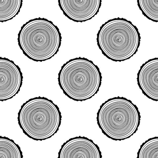 Tree Rings Seamless Vector Pattern Saw cut tree trunk background Vector Illustration