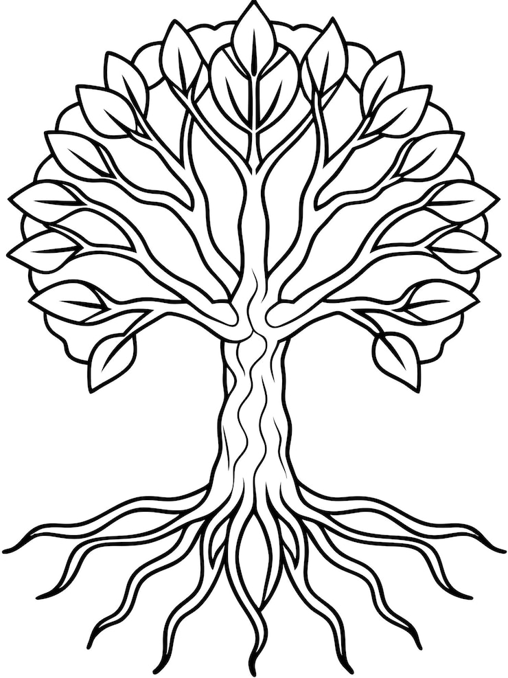 Vector tree root mandala coloring book intricate designs for relaxation and creativity