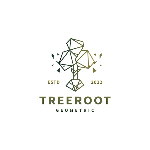 Tree and root vector illustration with geometric line art style logo design