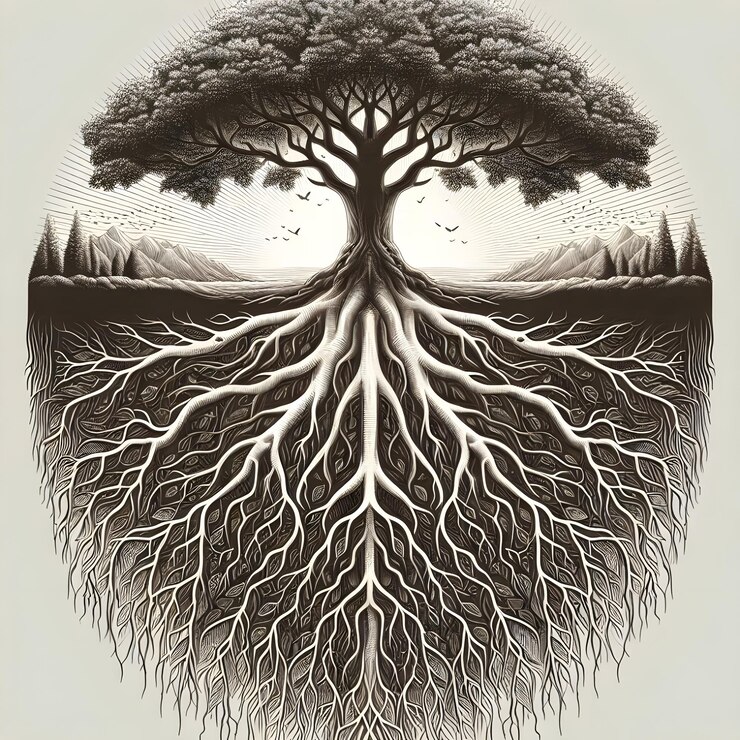 Vector tree roots and canopy