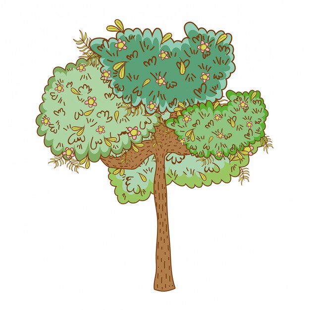 Tree rural landscape in round icon