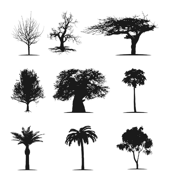 Vettore illustrazione dell'albero nero della siluetta dell'albero