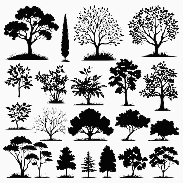 Illustrazione vettoriale della raccolta silhouette dell'albero