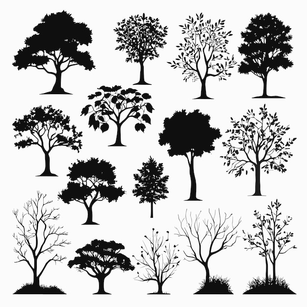 Illustrazione vettoriale della raccolta silhouette dell'albero