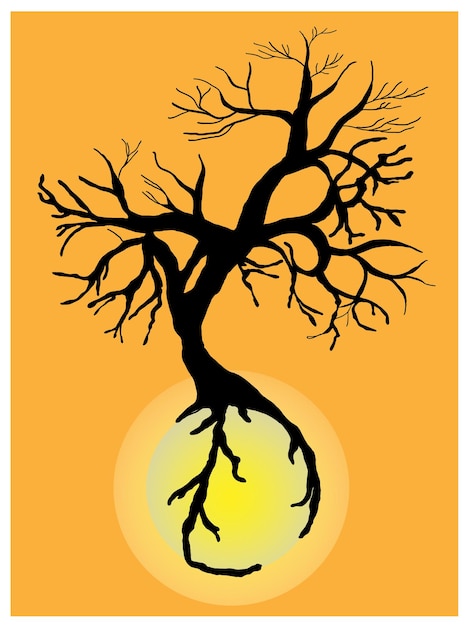 Vector tree silhouette holding the moon