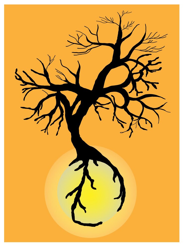 Vector tree silhouette holding the moon