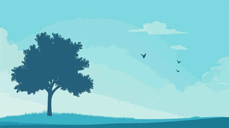Vector tree silhouette on sky background flat vector illustration for design projects