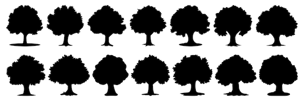 Tree silhouettes set large pack of vector silhouette design isolated white background