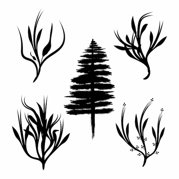 Tree silhouettes on white background Black vector illustration Tree black art design