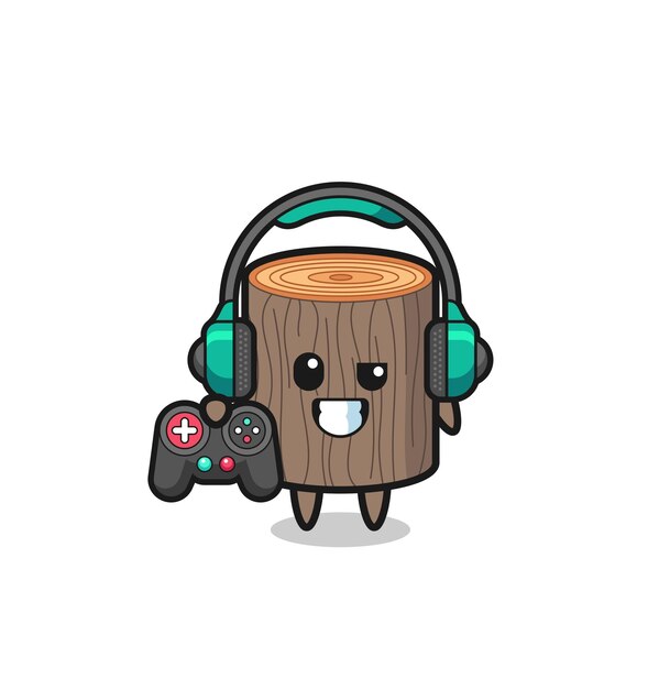 Vector tree stump gamer mascot holding a game controller