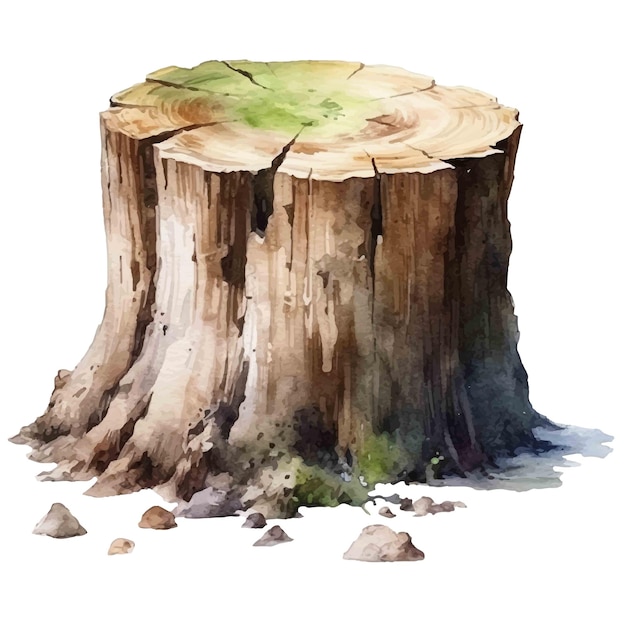 Tree stump watercolor illustration