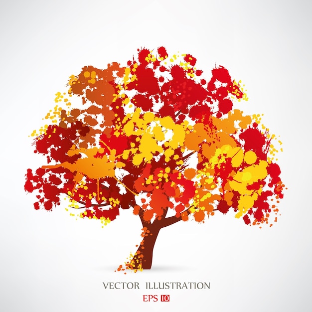 Vector tree stylized tree illustration autumn abstract tree forming by blots