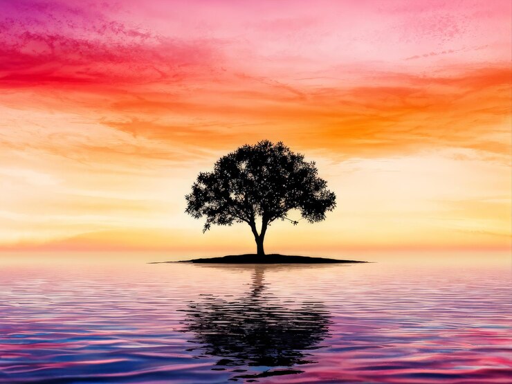 Vector tree in the sunset tree in the sunset