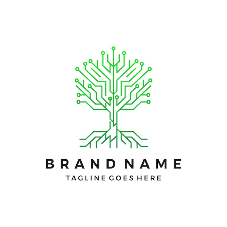 Vector tree tech logo icon flat design template, tree geometric vector illustration