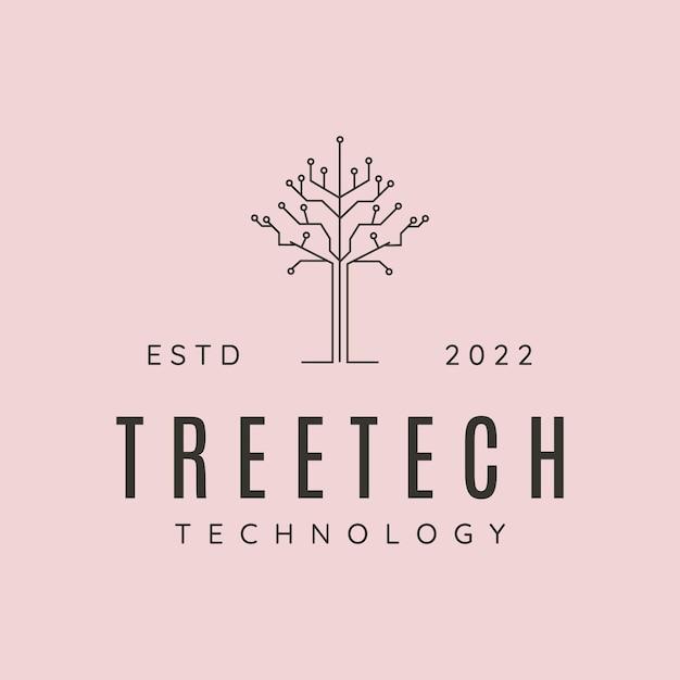 Tree technology line art logo vector symbol illustration design