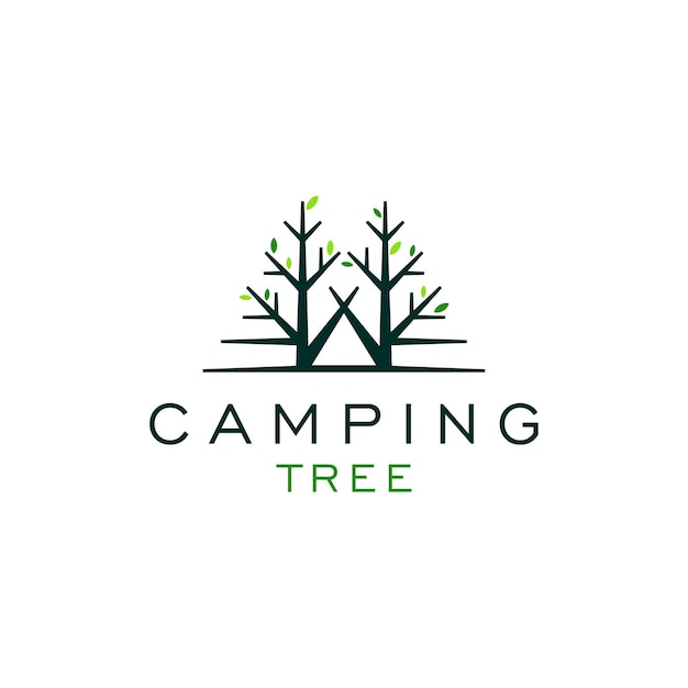 Logo campeggio albero e tenda