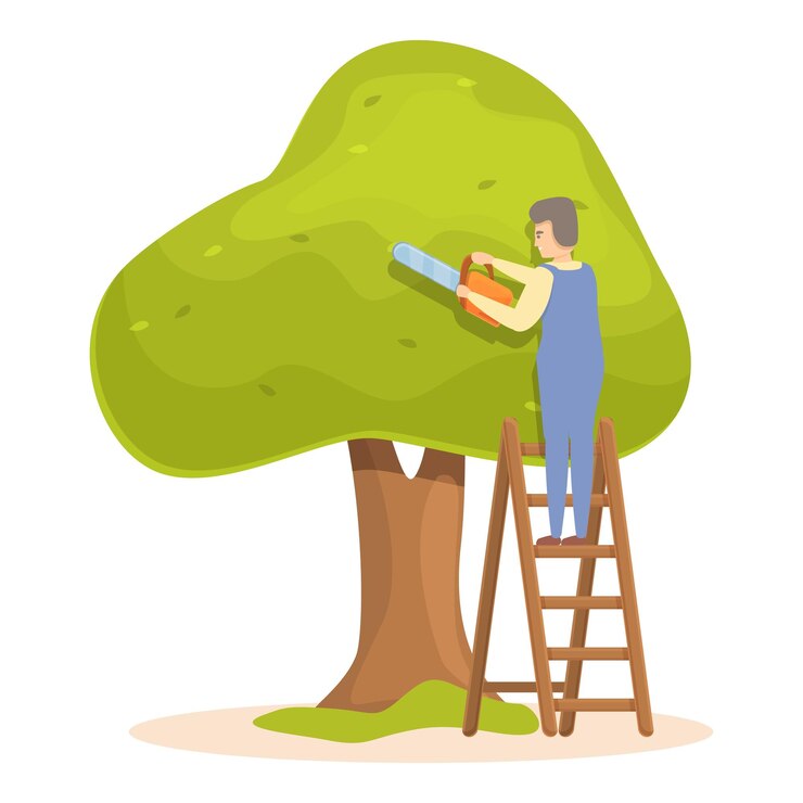 Vector tree trimming job icon cartoon vector garden hedge lawn maintenance