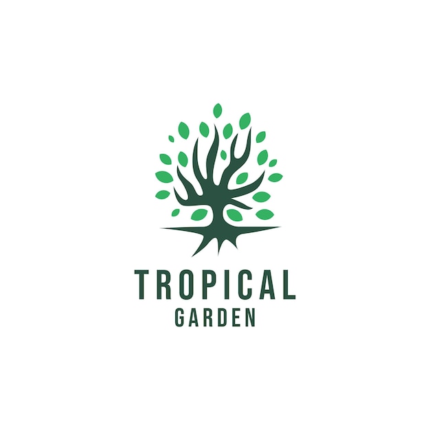 Disegno del logo del giardino tropicale dell'albero