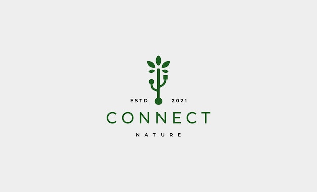 Tree usb logo design vector