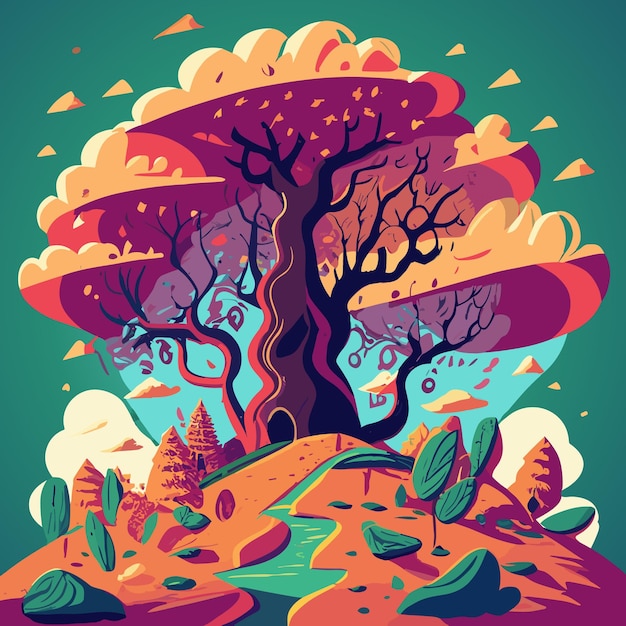 Vector tree vector art landscape illustration