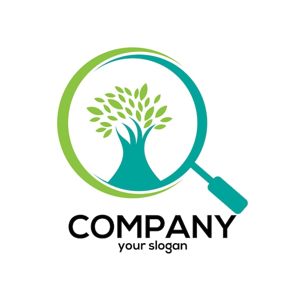 tree vector logo with magnifying glass