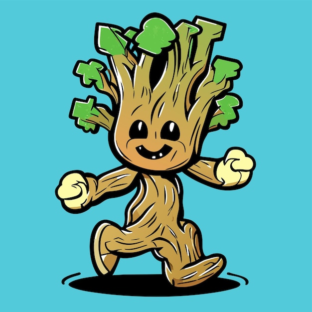 Tree walking hand drawn cartoon sticker icon concept isolated illustration