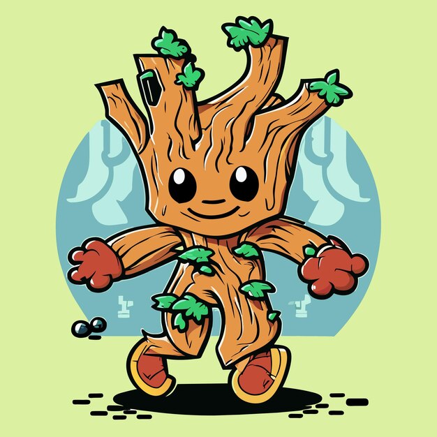 Tree walking hand drawn cartoon sticker icon concept isolated illustration