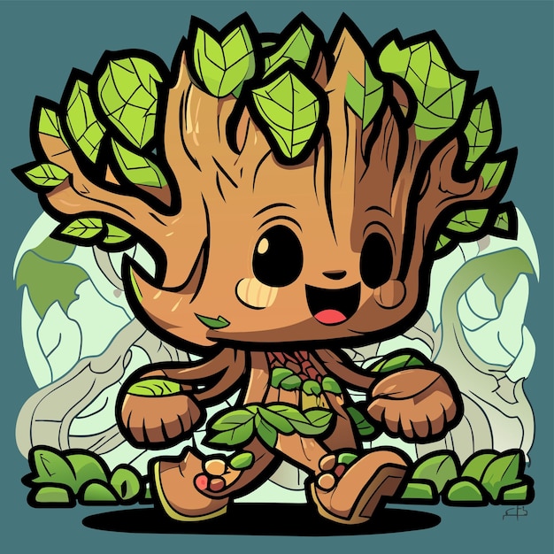 Tree walking hand drawn cartoon sticker icon concept isolated illustration