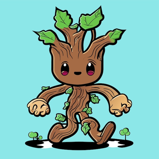 Vector tree walking hand drawn cartoon sticker icon concept isolated illustration