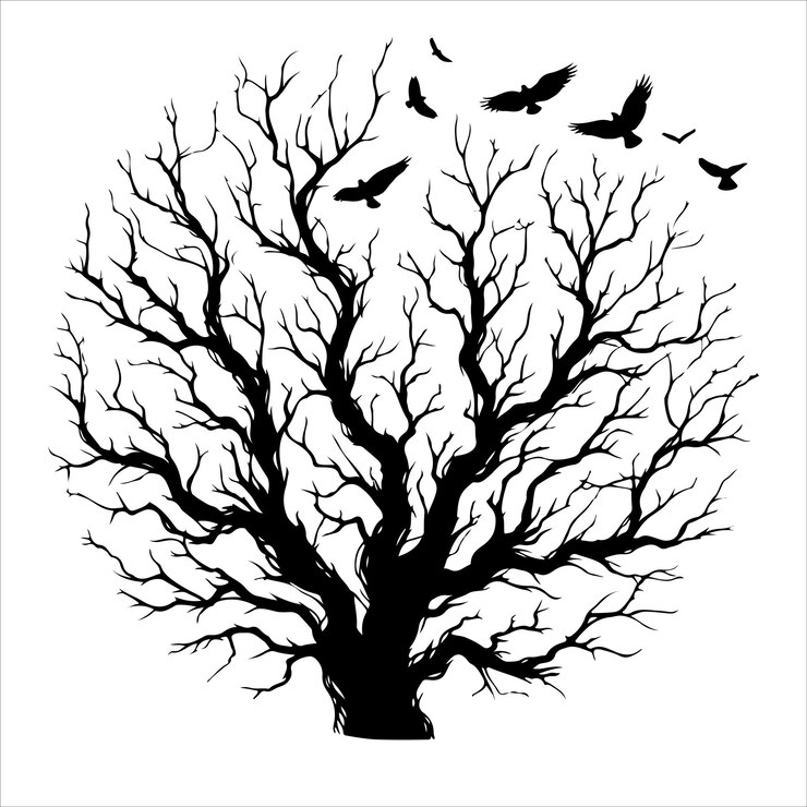 Vector a tree with birds flying around it